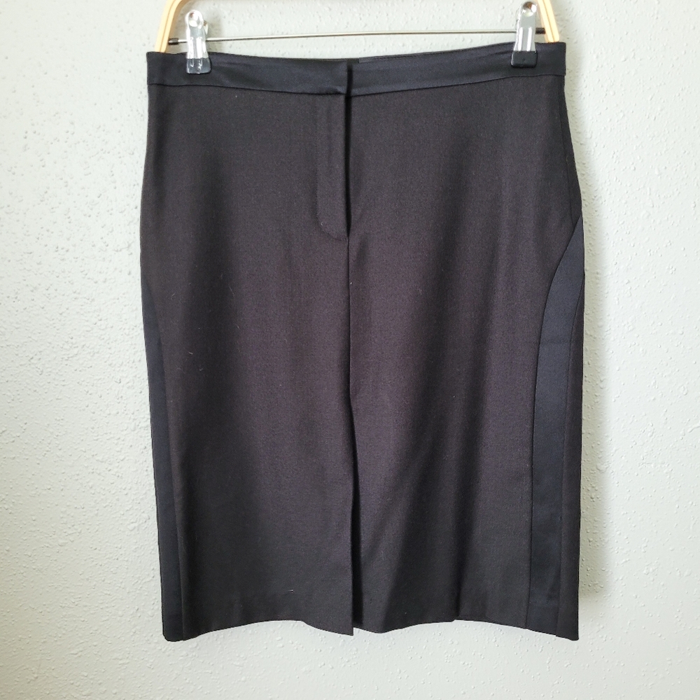 Chaiken Vintage Black Wool Blend Satin Panel Pencil Skirt Size 4